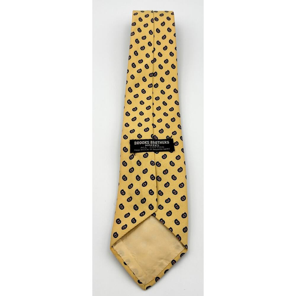 Brooks Brothers Makers Mens Cotton Tie Geometric Yellow Blue Made USA Preppy - Picture 5 of 7